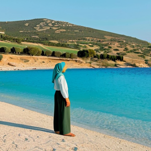 Home 21 A serene outdoor scene of a person of indeterminate gender, wearing modest, comfortable long-sleeved attire and trousers, standing calmly on a pristine golden sand beach. The crystal-clear turquoise waters of the Mediterranean Sea gently lap the shore in the foreground. In the distance, rolling green hills are dotted with ancient olive trees under a soft, pastel-colored sunrise sky. The atmosphere is peaceful and inviting, captured with professional photography in natural light.
* **Safety & Quality Modifiers:** fully clothed, appropriate attire, modest clothing, perfect anatomy, correct proportions, natural pose, well-formed hands, proper finger count, natural body proportions, safe for work, appropriate content, family-friendly, professional, high quality, ultra-detailed.
