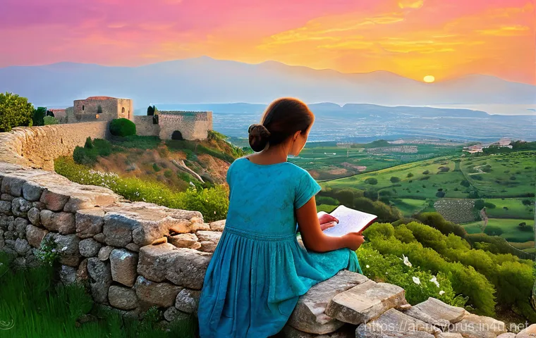 북키프로스 젊은 예술가들 - **Prompt:** "A young female artist, dressed in modest, casual attire, sits serenely on a low stone w...