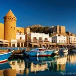 Home 13 북키프로스의 외교적 고립 - **Prompt 1: Serene Kyrenia Harbor at Golden Hour**
A picturesque scene of Kyrenia Harbor in Nort...