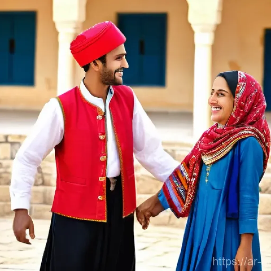북키프로스 민속 무용 - **Prompt 1: Joyful Karsilama Dance**
    A vibrant, dynamic shot of a young man and woman performing...