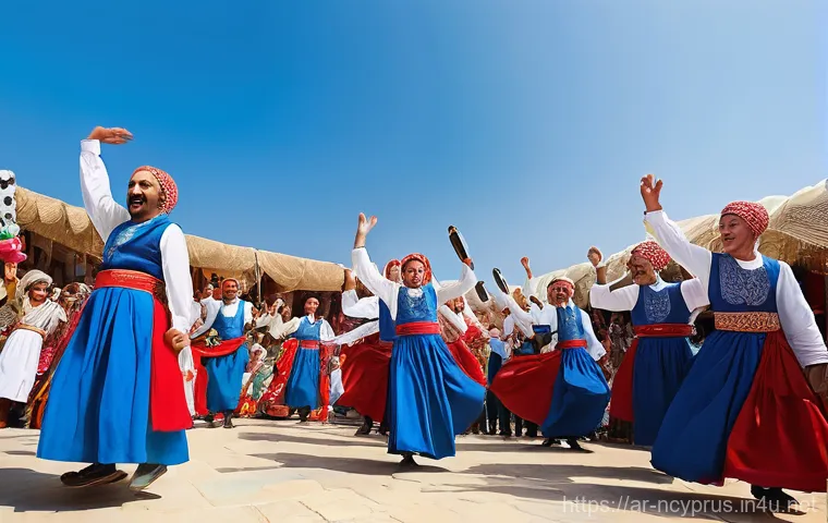 북키프로스 민속 무용 - **Prompt 2: Ancient Sirto Circle Dance**
    A panoramic view of a group of male and female dancers ...