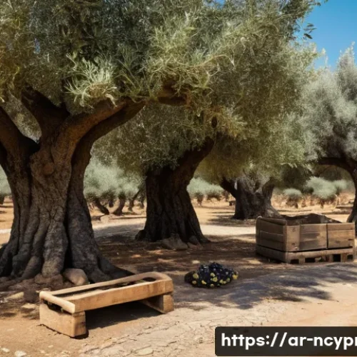 Home 9 북키프로스 올리브 산업 - A traditional olive farm scene in northern Cyprus during harvest season, showcasing elderly farmers ...