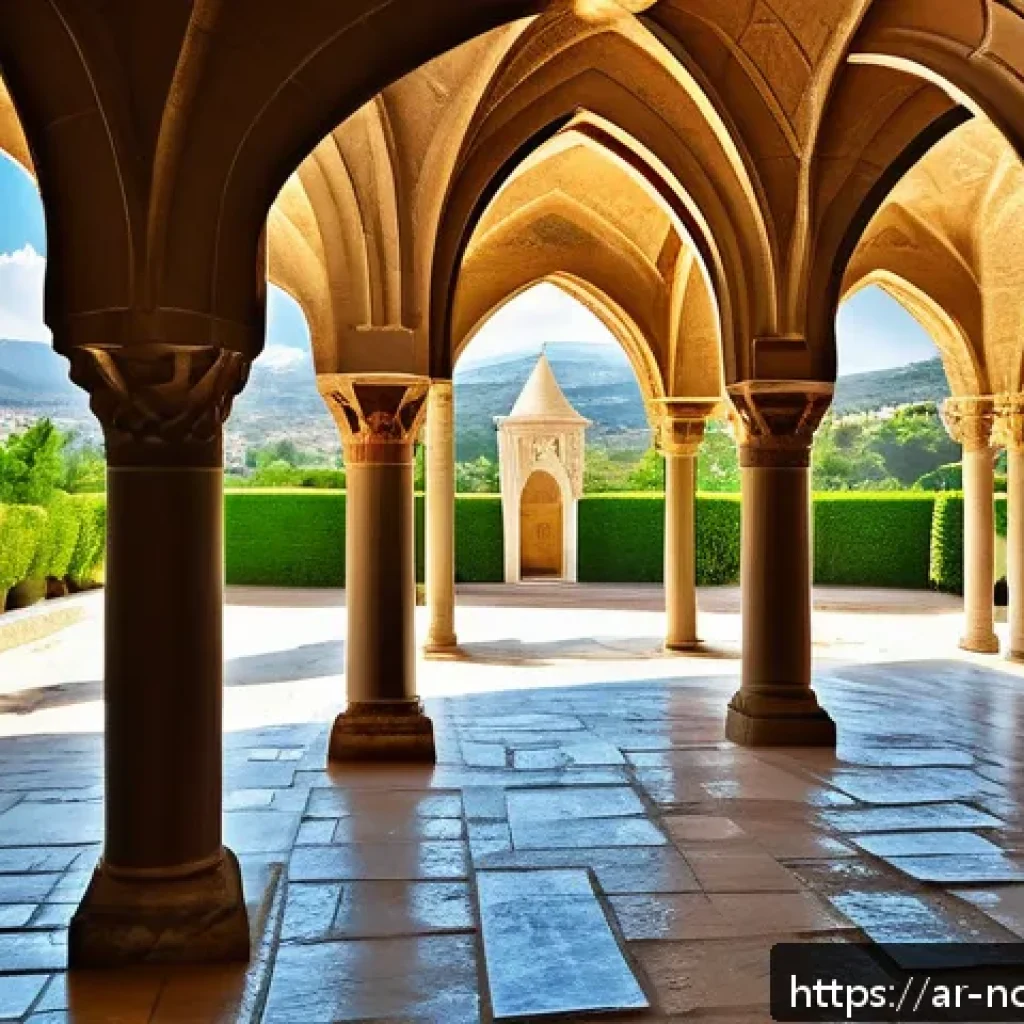 북키프로스 벨라파이스 수도원 - A serene medieval monastery set in the 13th century, showcasing a harmonious blend of Gothic and Byz...