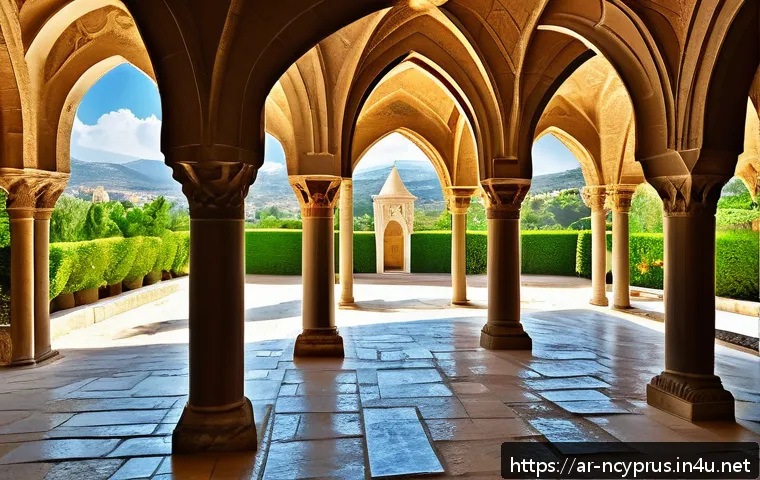 북키프로스 벨라파이스 수도원 - A serene medieval monastery set in the 13th century, showcasing a harmonious blend of Gothic and Byz...